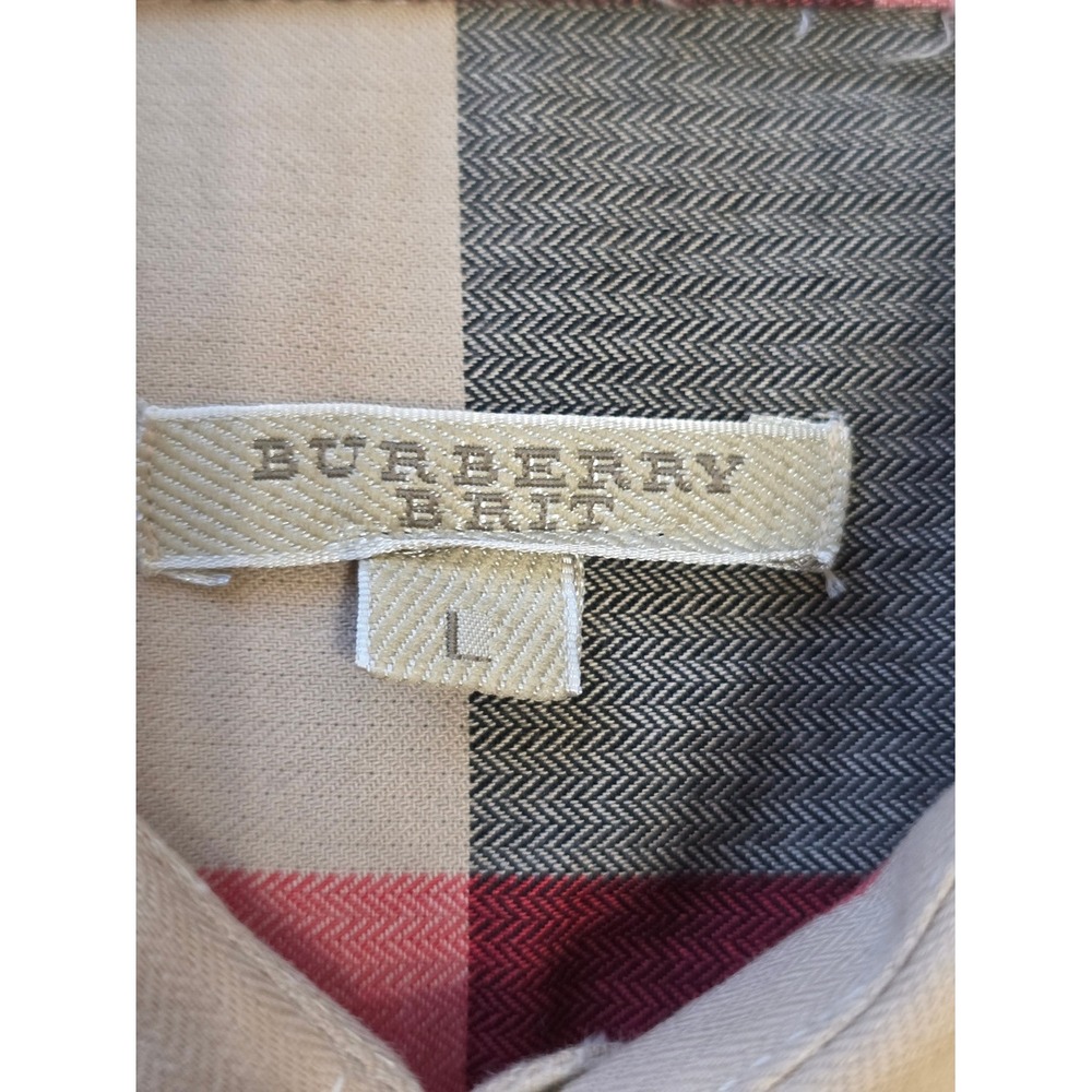Burberry BRIT women's Large (USA S-M) Beige Black Pink Plaid Button-Down Shirt - Picture 9 of 11